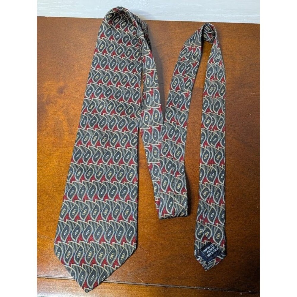 VINTAGE Geoffrey Beene New York Silk Tie Red Blue Geometric Abstract USA Made